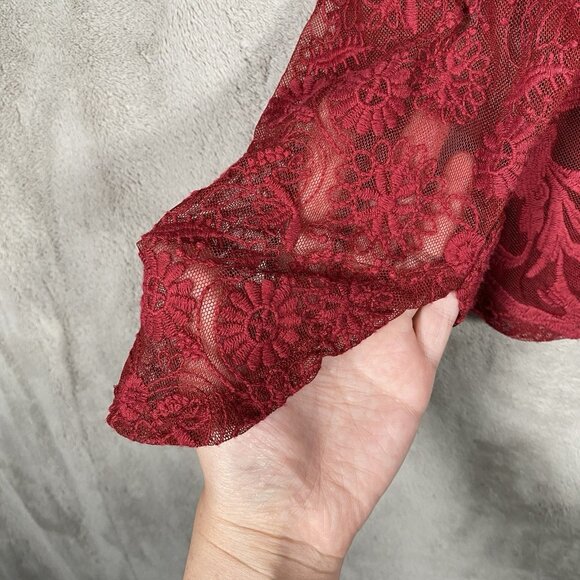 Sundance Top Womens L Red Sheer Mesh Floral Embroidered Long Sleeve Boho - Picture 5 of 13
